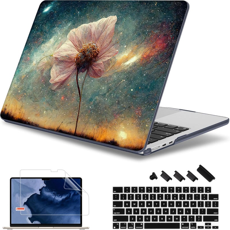 May Chen غطاء لجهاز MacBook Air 13.6 بوصة 2025 2024 2023 2022 موديلات: A3240 A3113 M3 A2681 M2، غطاء صلب بلاستيكي لجهاز MacBook Air 13.6" مع شاشة Retina يتناسب مع Touch ID، نجوم زهرية - Image 1